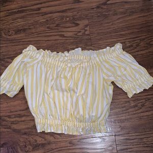Yellow and white striped crop top